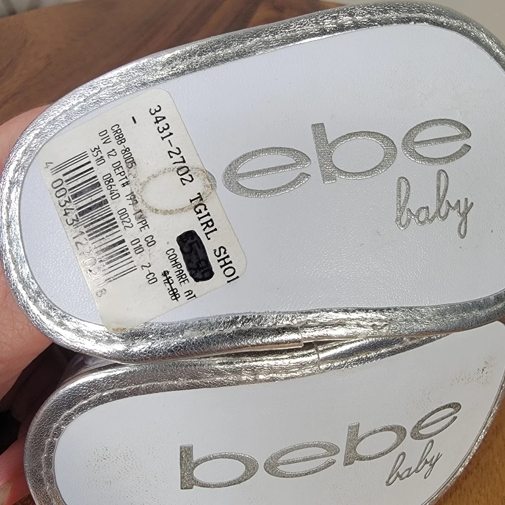 Bebe Silver and White Sandals Toddler Size 2 Braided With Ankle Strap